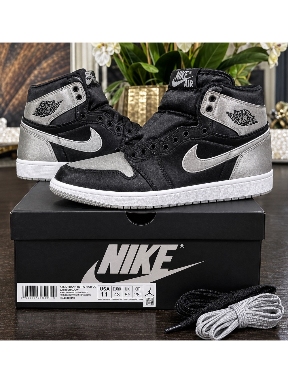 NEW Nike Air Jordan 1 Retro High OG Satin Shadow Black Silver 11W FD4810-010